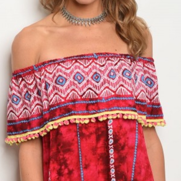 Mini Pompom TASSEL MAGENTA BLUE DRESS - Picture 2 of 3